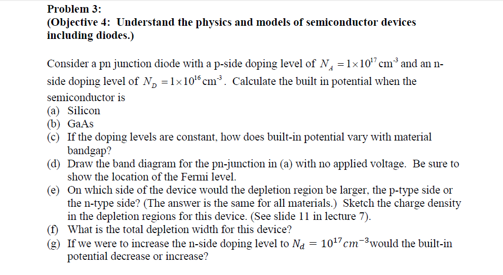 Solved Consider a pn junction diode with a p-side doping | Chegg.com