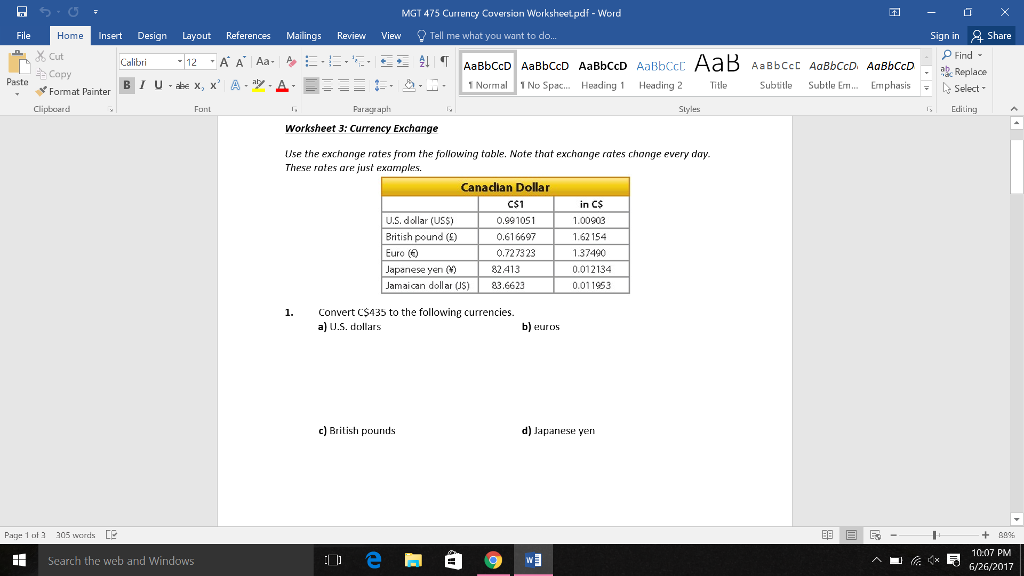 EXCHANGE RATES TABLE A visual data 3