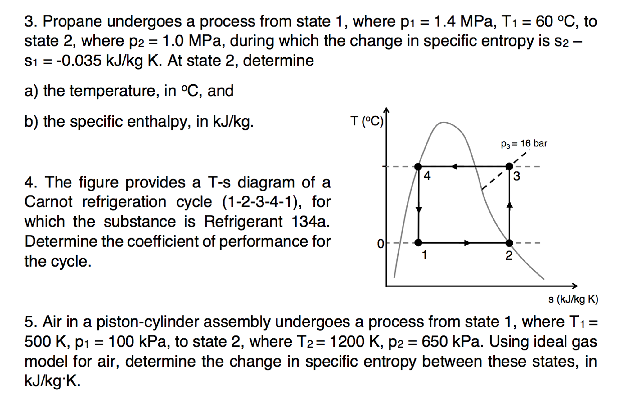 Solved Propane undergoes a process from state 1, where p_1 = | Chegg.com