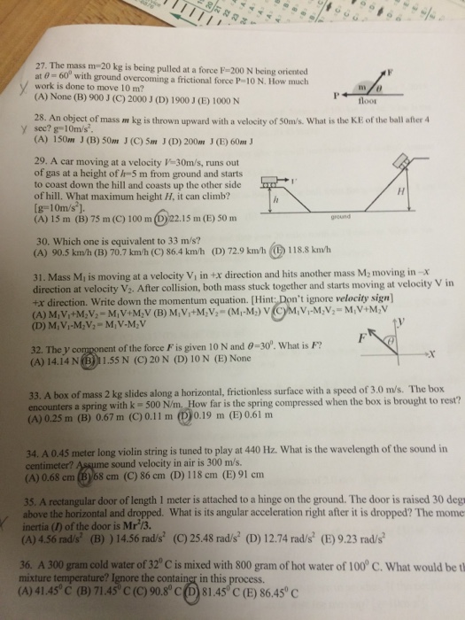 Solved The mass m=20 kg is being pulled at a force F=200 N | Chegg.com