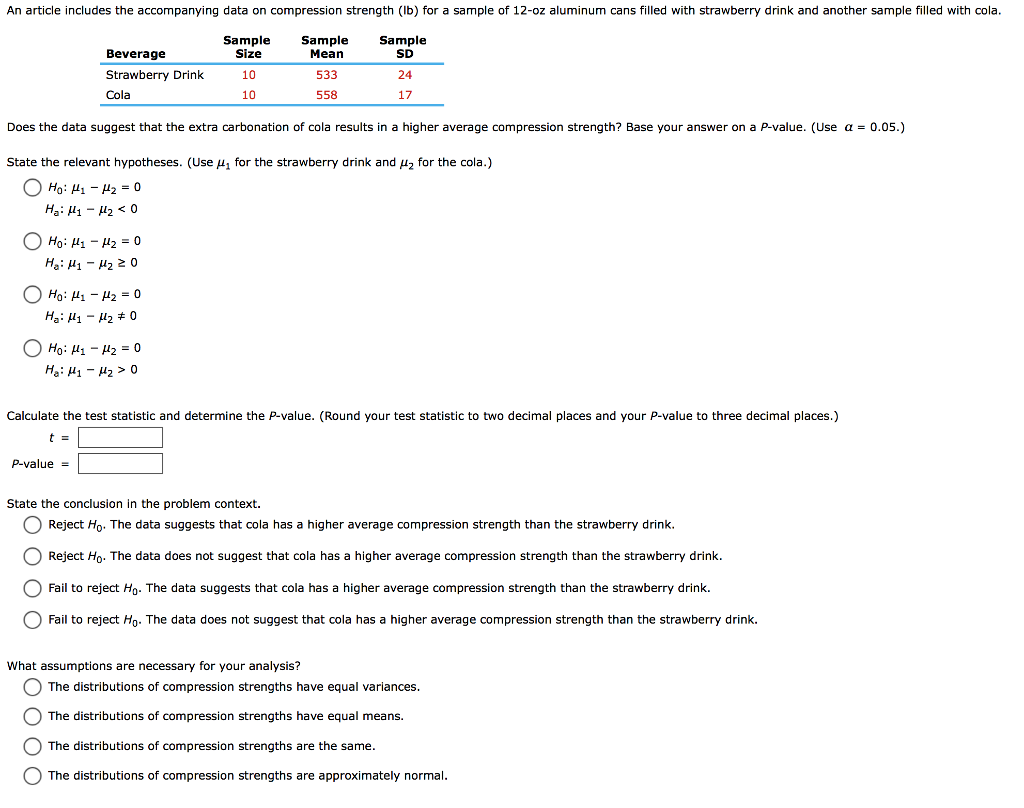 Solved An article includes the accompanying data on | Chegg.com