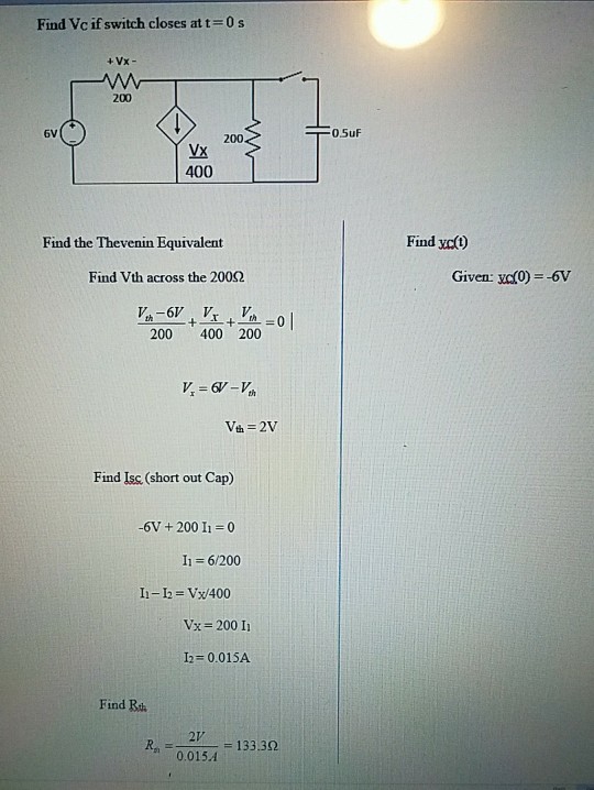 Solved Find Vc if switch closes at t0s 200 oSuF 6V 200 400
