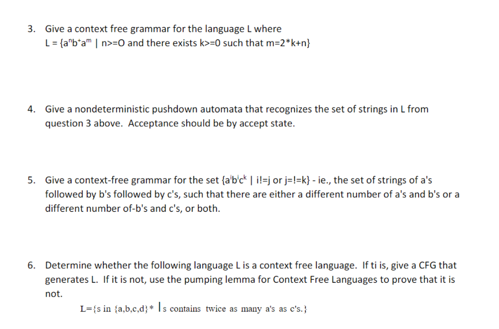 give context-free grammars for the following languages