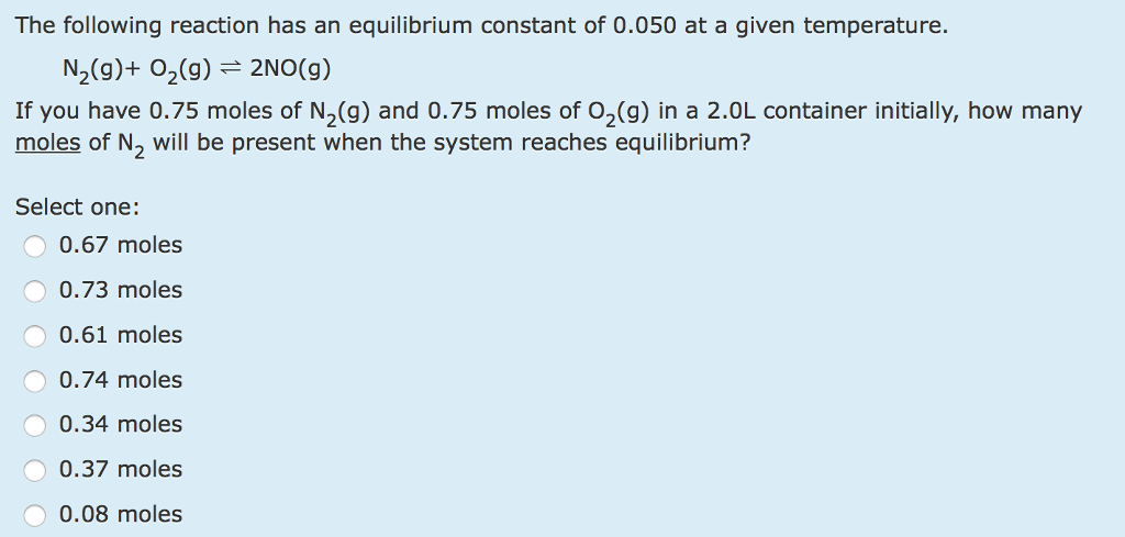 Solved The following reaction has an equilibrium constant of | Chegg.com