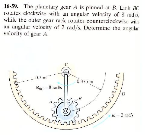 Solved The planetary gear A is pinned at B. Link BC rotates | Chegg.com