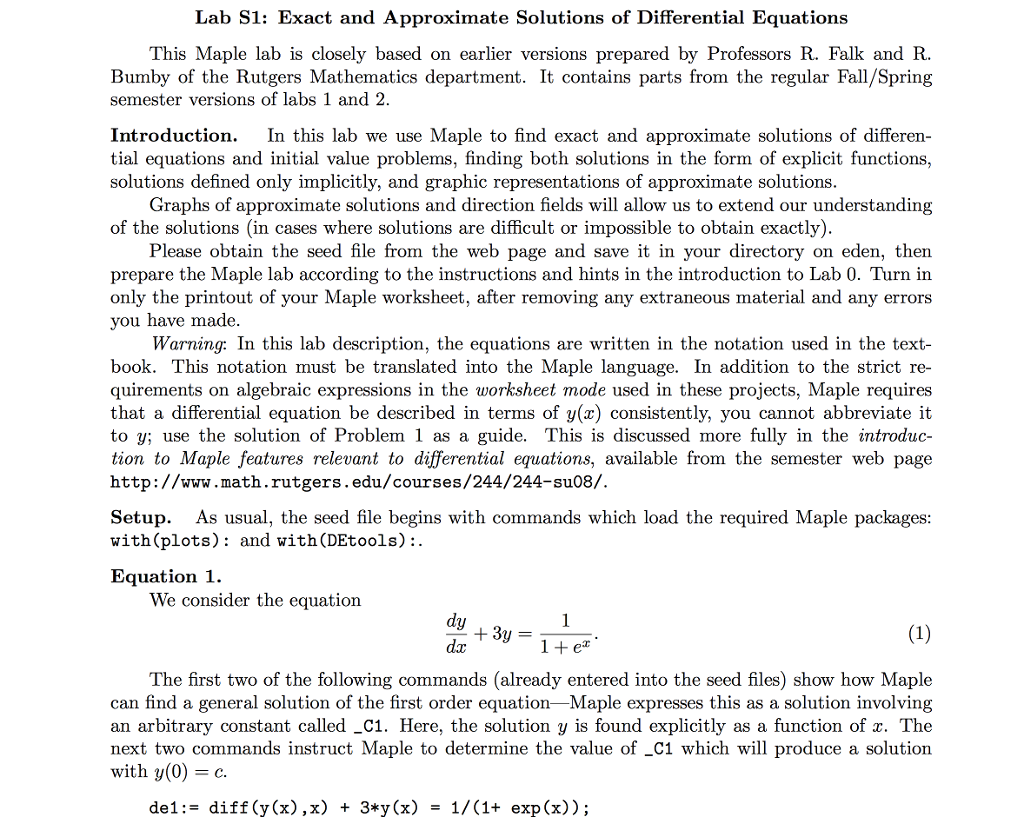 This Maple lab is closely based on earlier versions