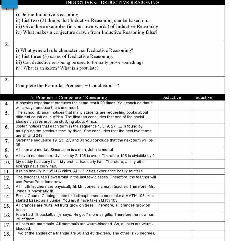 Inductive And Deductive Reasoning Math Pdf