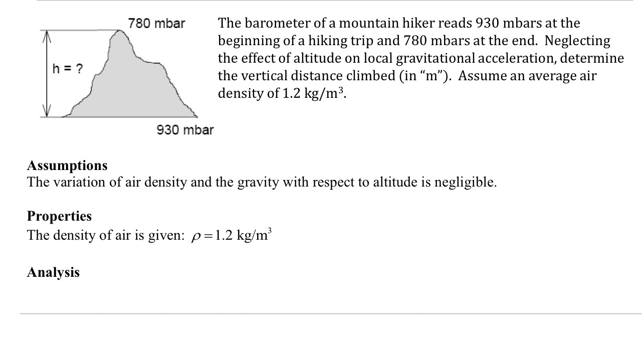 Solved The barometer of a mountain hiker reads 930 mbars at