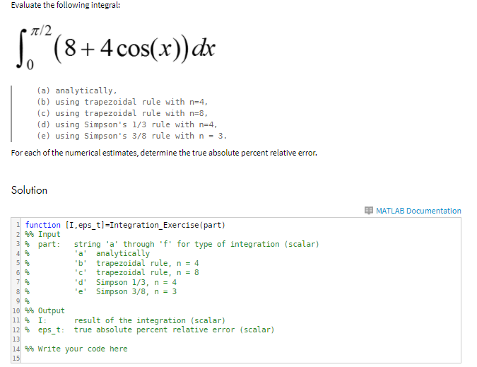 Solved Evaluate The Integral In Matlab Using The Following 6722