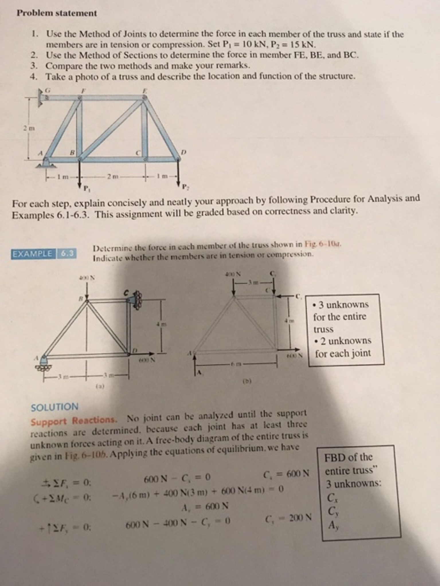 Solved Use The Method Of Joints To Determine The Force In | Chegg.com