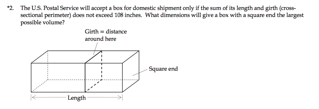 Solved The U.S. Postal Service will accept a box for | Chegg.com