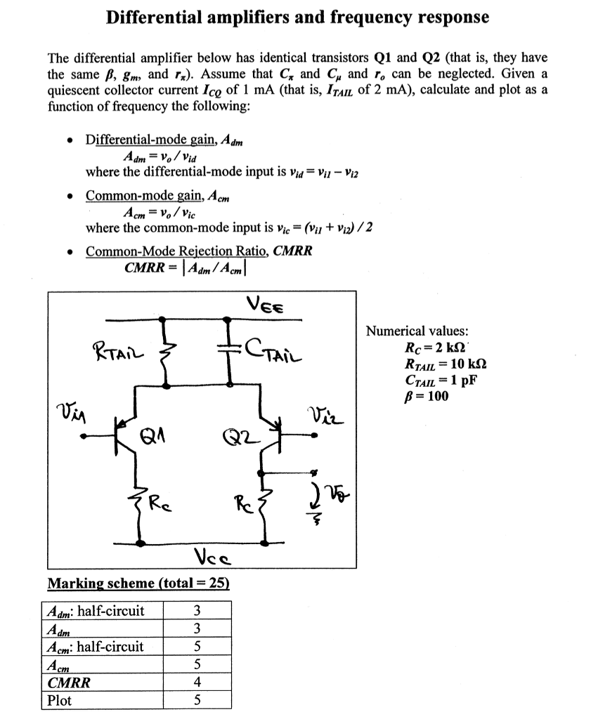 Solved Differential amplifiers and frequency response The