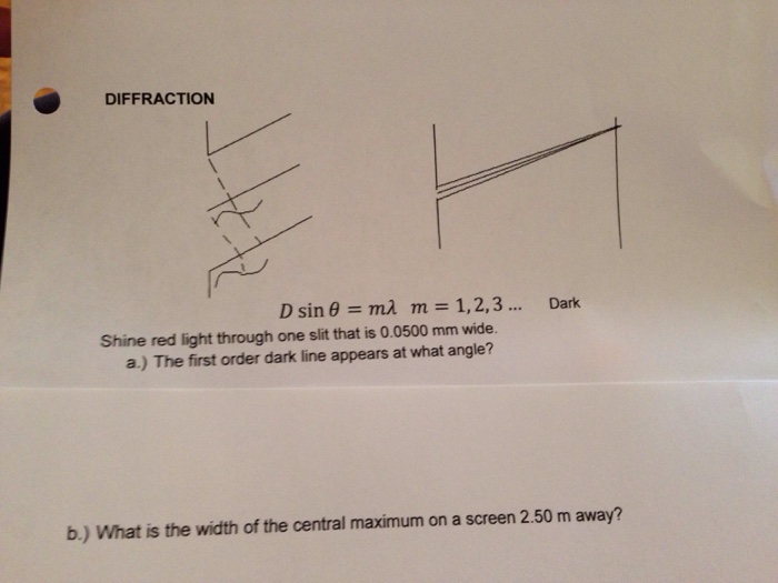 Solved Diffraction D sin theta = m lambda m = 1, 2, 3... | Chegg.com