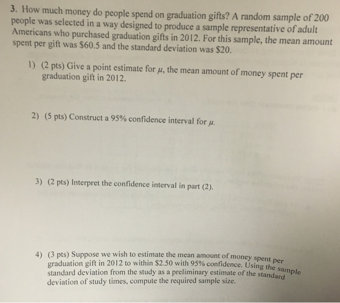 Solved How much money do people spend on graduation gifts? A | Chegg.com