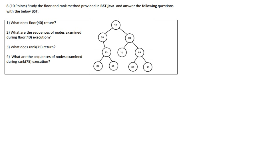 Solved 8 (10 Points) Study the floor and rank method | Chegg.com