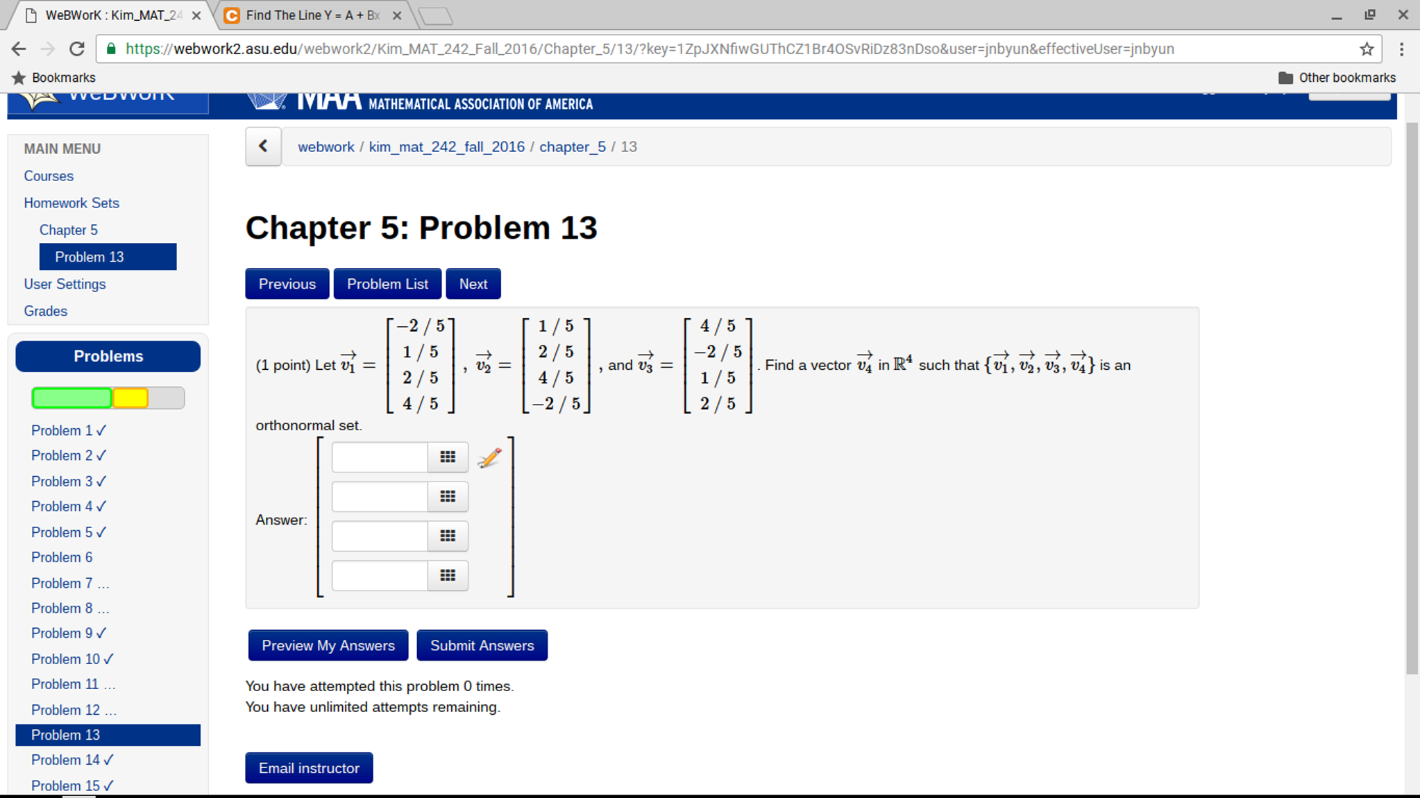 Solved B WeBWorK Kim MAT 24 X C Find The Line Y A B X C | Chegg.com