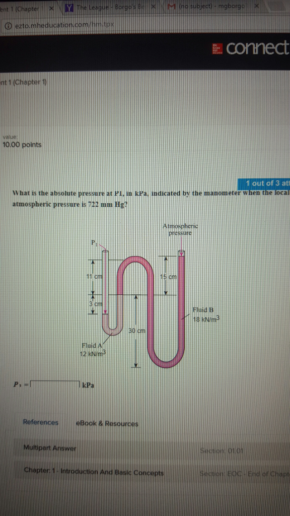 Solved What is the absolute pressure at P1, in kPa,