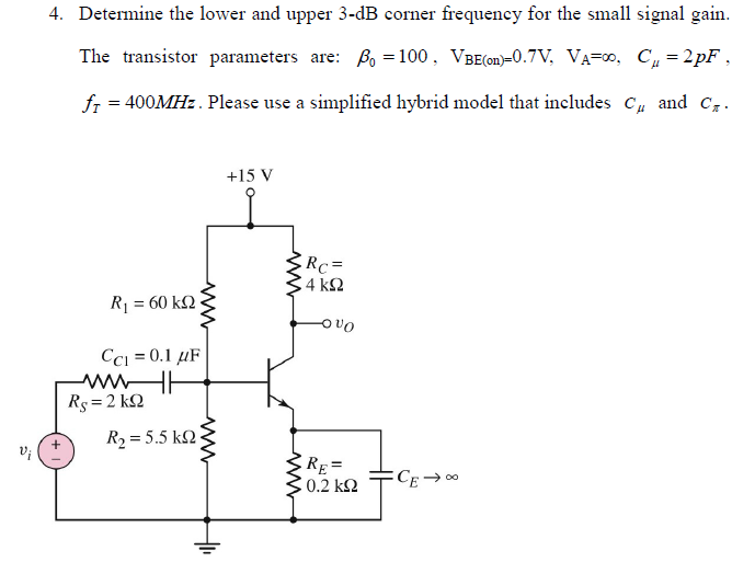 Solved Determine the lower and upper 3-dB comer frequency | Chegg.com