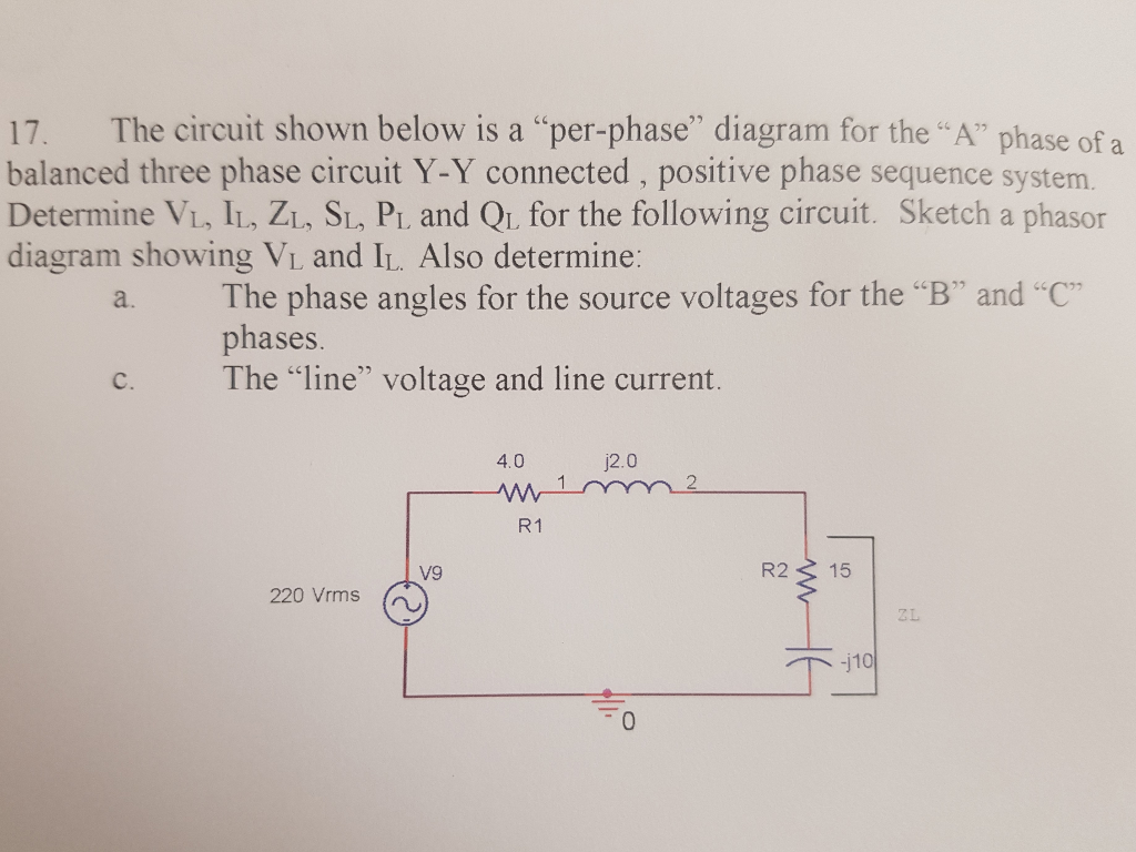 Solved 17. The circuit shown below is a “per-phase” diagram | Chegg.com