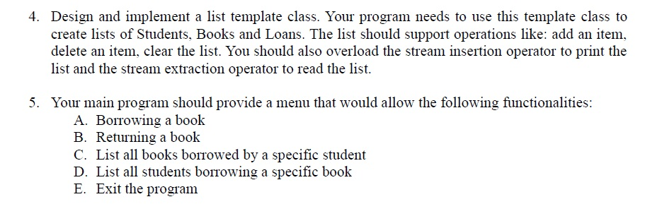 Solved Develop a menu driven C++ program to manage the | Chegg.com