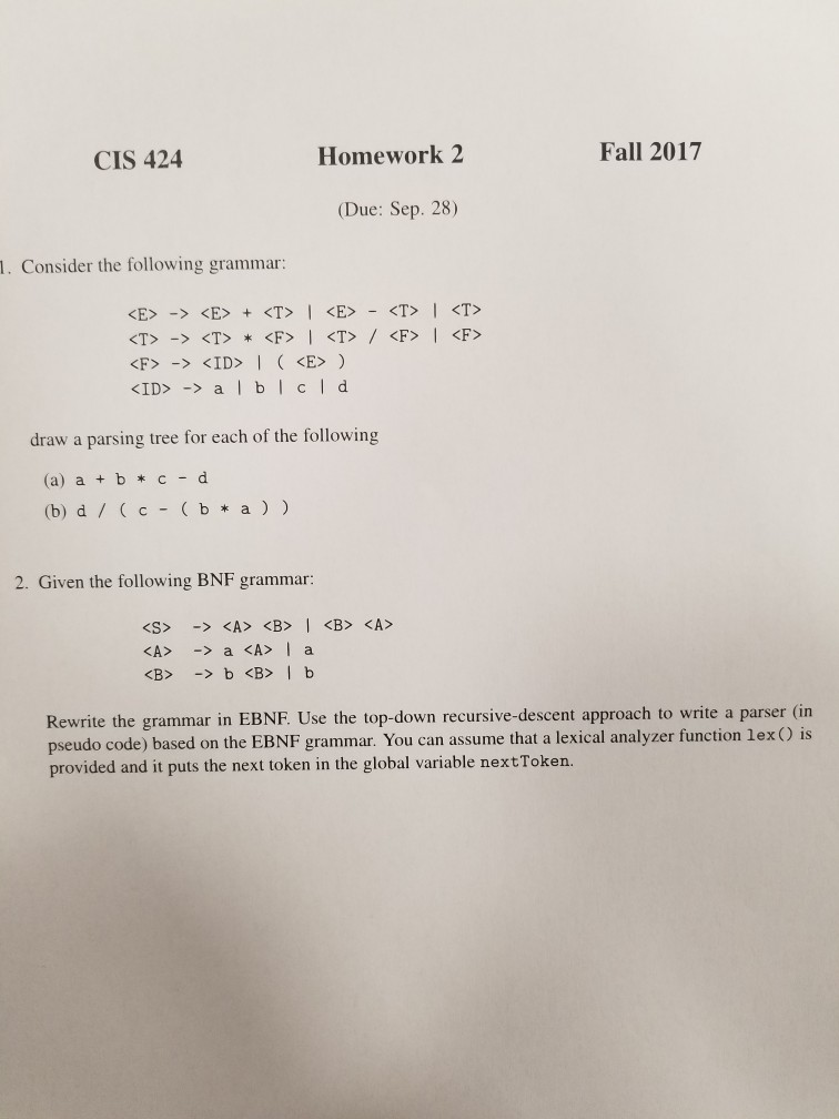Solved CIS 424 Homework 2 Fall 2017 (Due: Sep. 28) 1. | Chegg.com