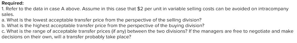 Solved Required information Exercise 11A-3 Transfer Pricing | Chegg.com