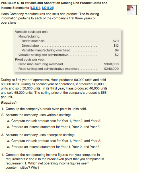 Solved PROBLEM 5-18 Variable and Absorption Costing Unit | Chegg.com