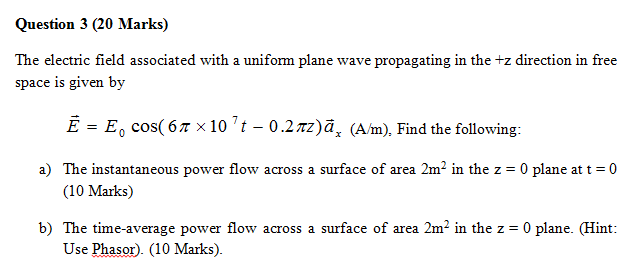 Solved The electric field associated with a uniform plane | Chegg.com
