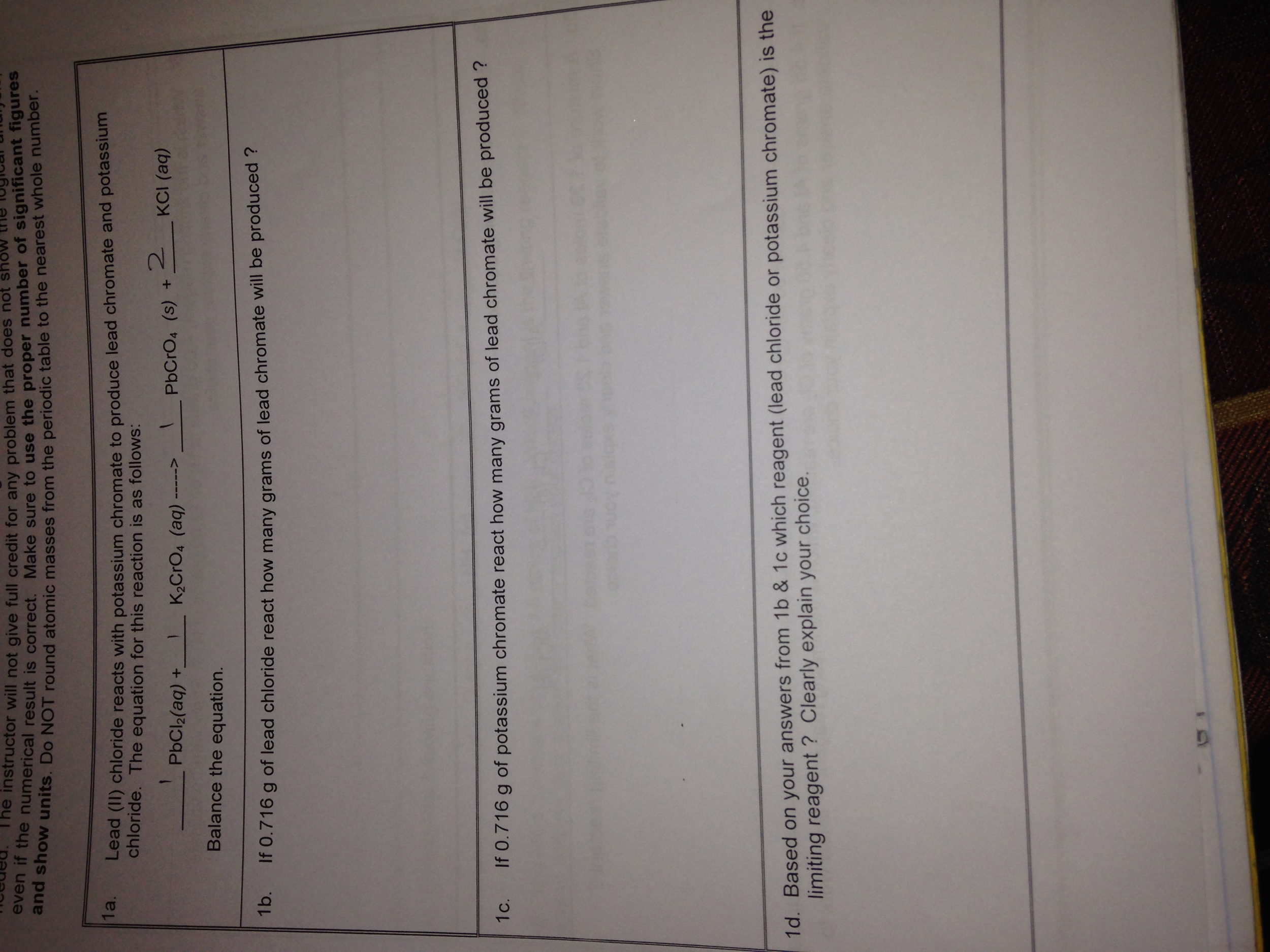 Solved Lead(II) chloride reacts with potassium chromate to