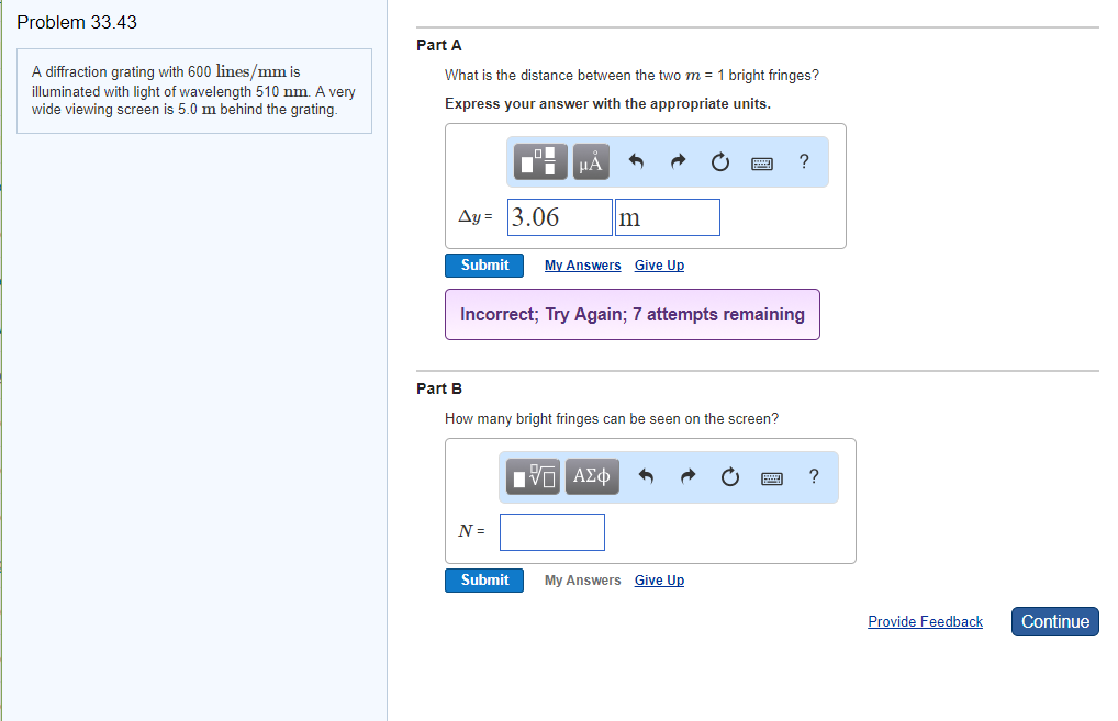 Solved Problem 33.43 Part A A diffraction grating with 600 | Chegg.com