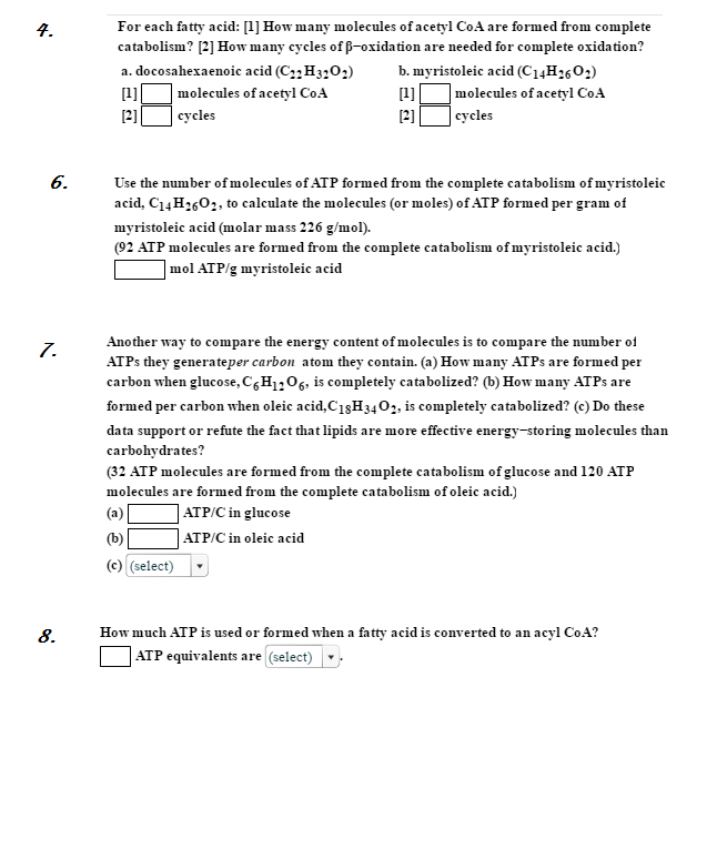 Solved For each fatty acid: [1] How many molecules of acetyl | Chegg.com