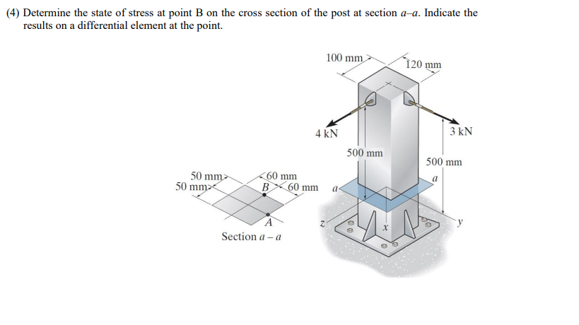 Solved (4) Determine the state of stress at point B on the | Chegg.com
