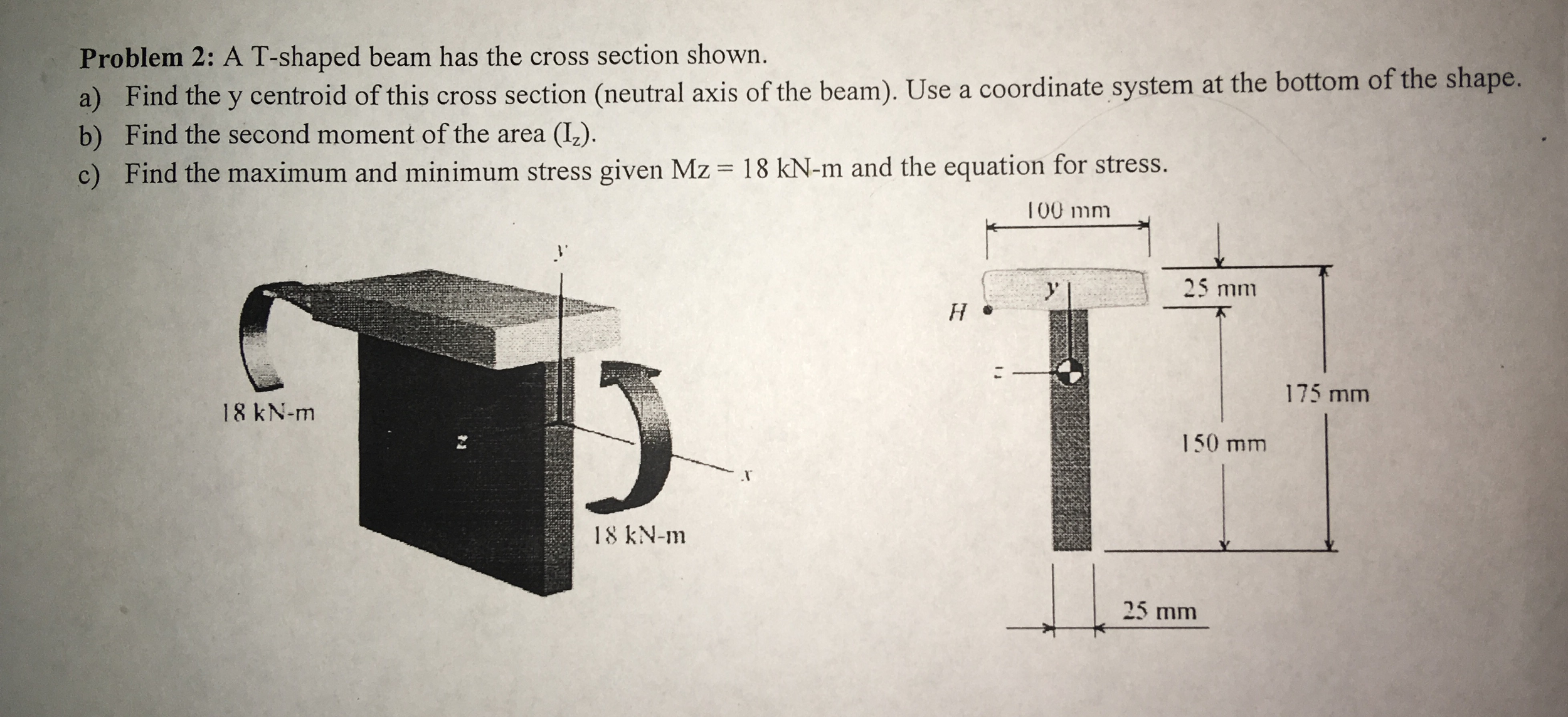Solved A T-shaped beam has the cross section shown. Find | Chegg.com