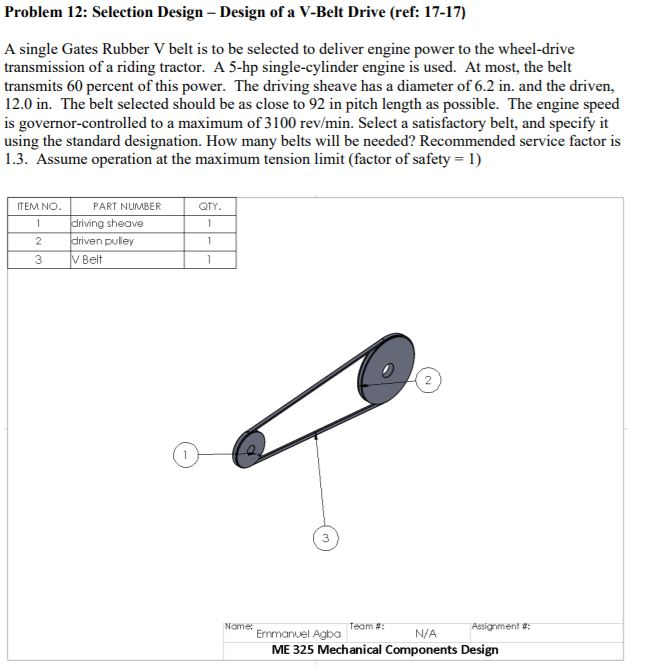 Solved Problem 12 Selection Design Design of a VBelt