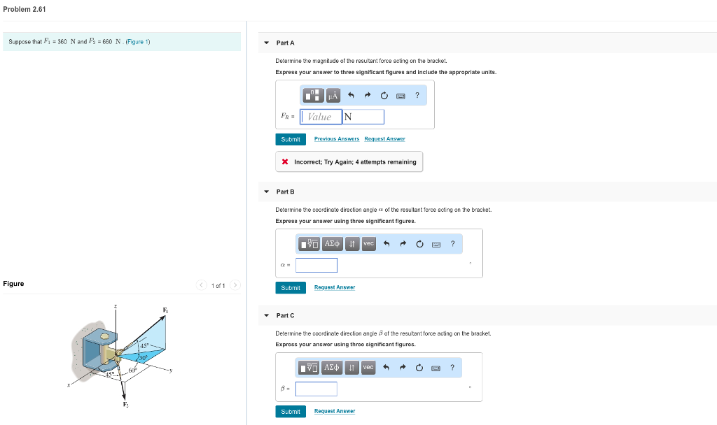 Solved Problem 2 61 Suppose That F 360 N And F2 660 N Chegg