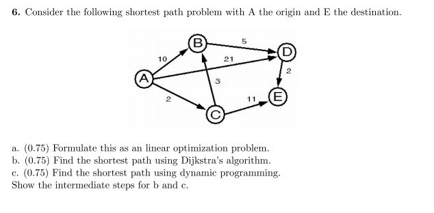 Solved 6. Consider The Following Shortest Path Problem With | Chegg.com