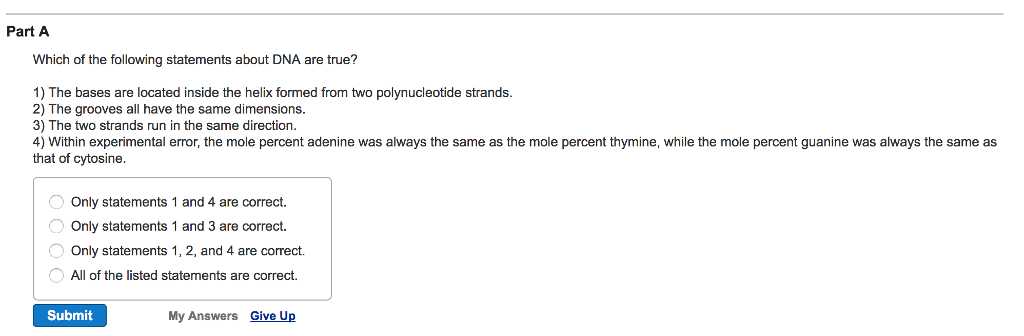 Solved Which of the following statements about DNA are true? | Chegg.com