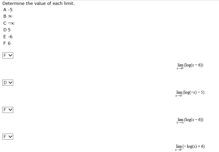 determine-the-value-of-each-limit-match-each-limit-chegg