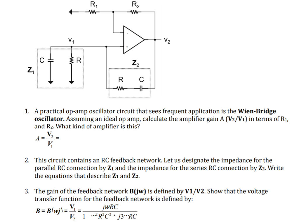 Solved R1 R2 2 R C 1. A practical opamp oscillator circuit