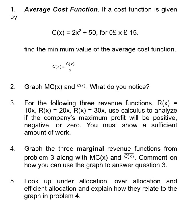 Solved average cost function if a cost function is given by chegg