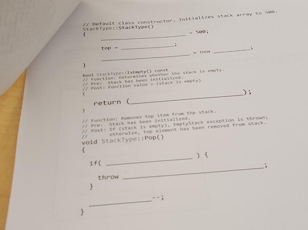 Solved Stack Fill-in (24 points) Exception class thrown by | Chegg.com