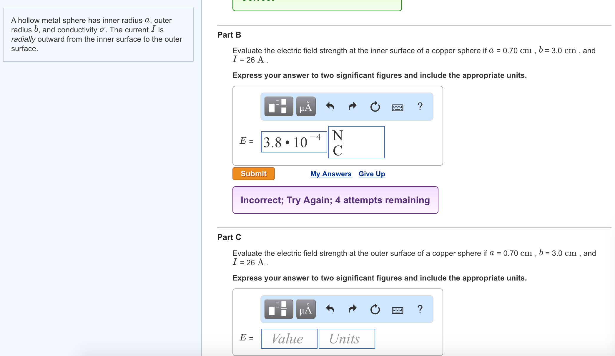 Solved A hollow metal sphere has inner radius a, outer