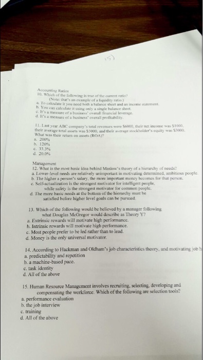 Solved Accounting Ratios Which Of The Following Is True Of Chegg