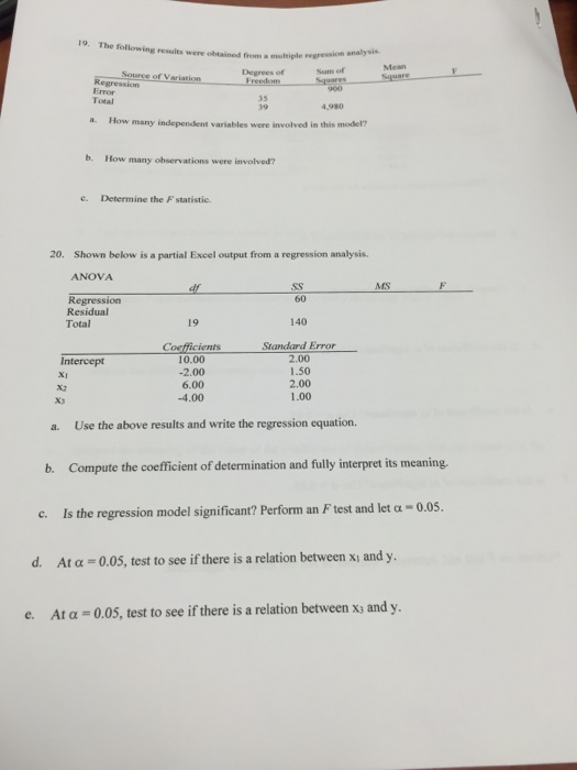 Solved The following results were obtained from a multiple | Chegg.com