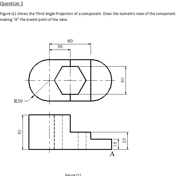 Solved Figure Q1 shows the Third Angle Projection of a | Chegg.com