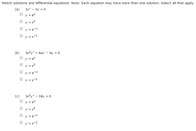 Solved Match solutions and differential equations. Note: | Chegg.com