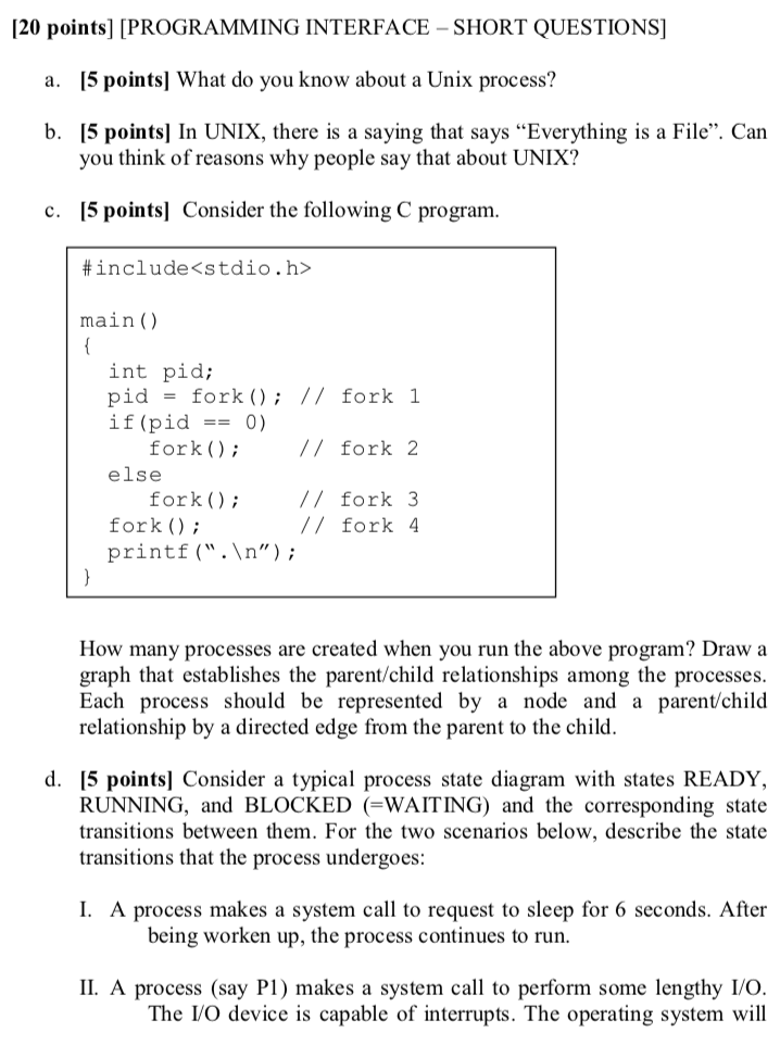 [20 points] [PROGRAMMING INTERFACE - SHORT QUESTIONS] | Chegg.com