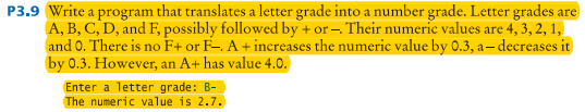 Solved P3.9 Write a program that translates a letter grade | Chegg.com
