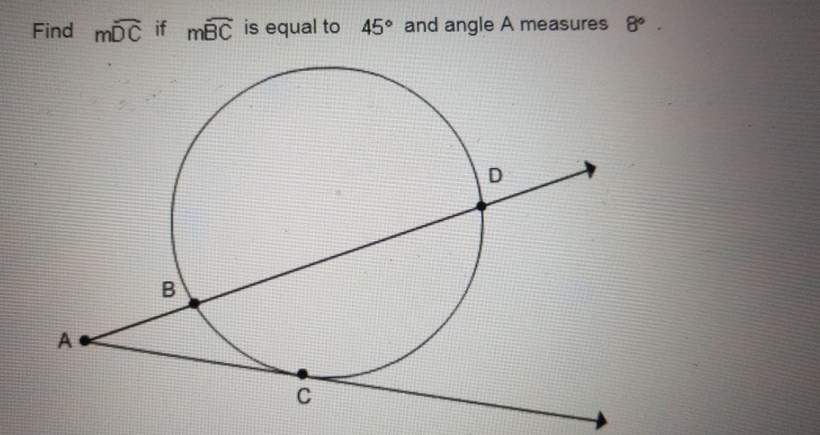 Solved Find angle A if mDE is equal to 70° and mBC is equal | Chegg.com