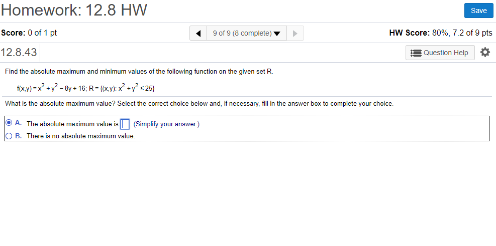 Solved Homework: 12.8 HW Score: 0 Of 1 Pt 12.8.43 Save 49 | Chegg.com